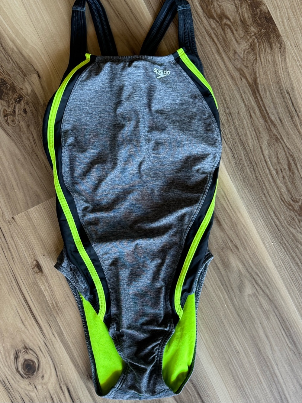 Speedo Swimsuit Grey Heather & Neon Green One-Piece Hydro Bra Womens Size 8